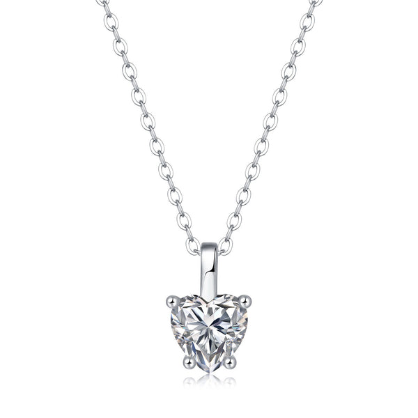 Casual Moissanite CZ Heart Dangle 925 Sterling Silver Necklace